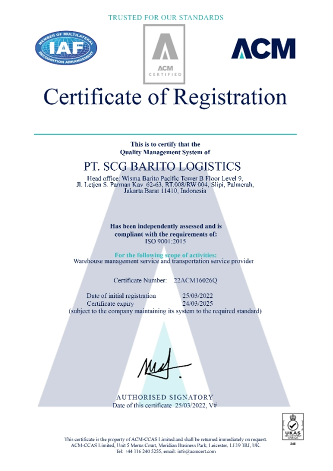 ใบรับรองมาตรฐาน ISO 9001:2015 Certification