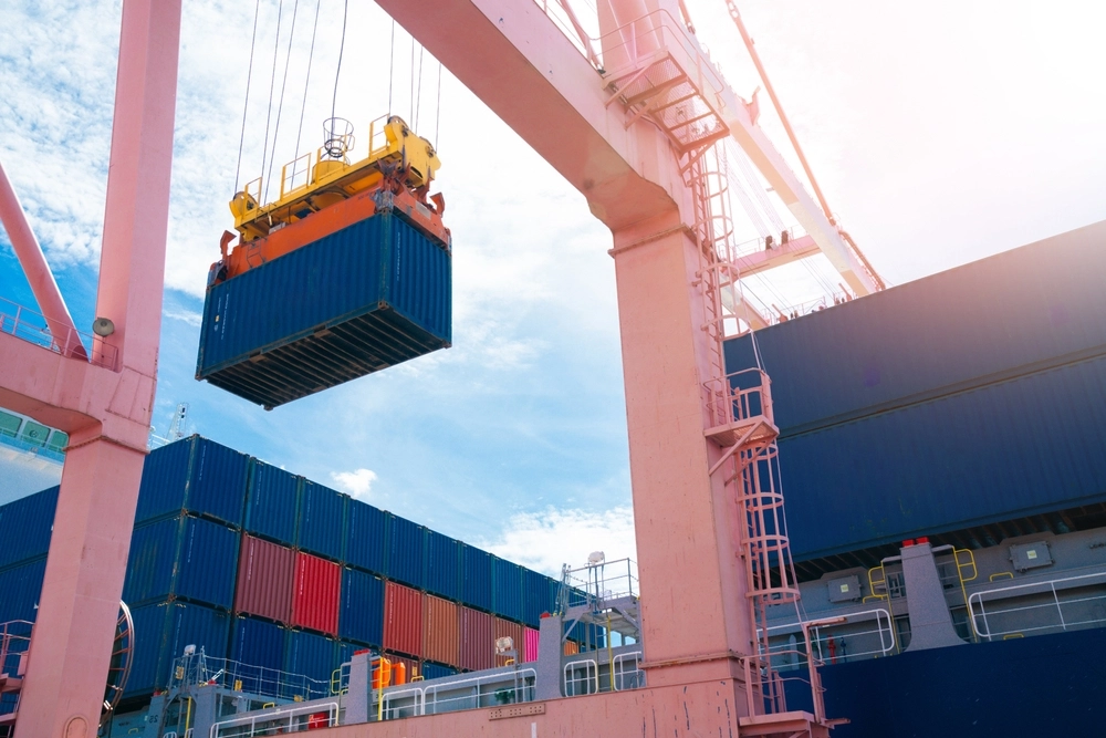 Shipping cargo containers at a port