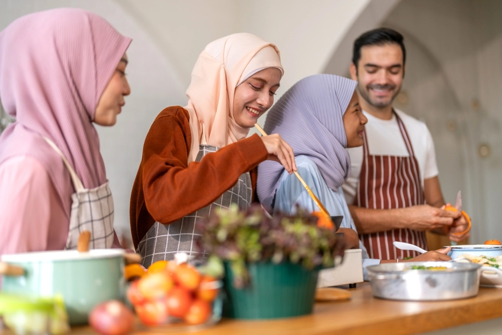 Malaysian family cooking with frozen food meeting Halal certification export standards